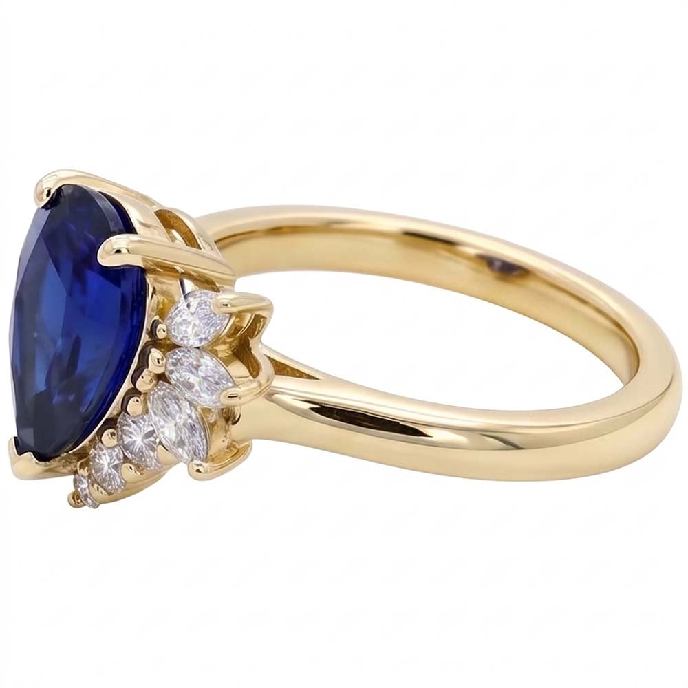 Blue Sapphire Gemstone Ring With Round & Marquise Accents 2.50 Carats