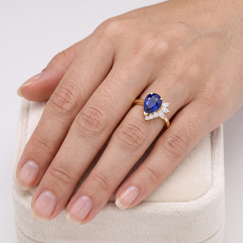 Blue Sapphire Gemstone Ring With Round & Marquise Accents 2.50 Carats