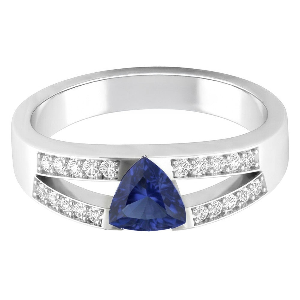 Blue Sapphire Gemstone Trillion Cut Ring 1 Carat Split Shank Natural Earth Mined Diamond ( Not Lab Grown )s