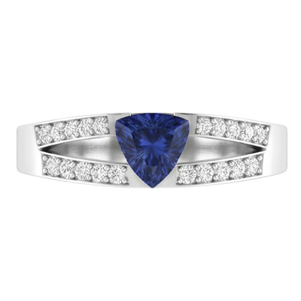 Blue Sapphire Gemstone Trillion Cut Ring 1 Carat Split Shank Natural Earth Mined Diamond ( Not Lab Grown )s