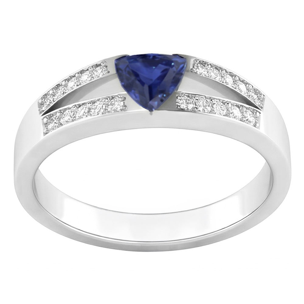 Blue Sapphire Gemstone Trillion Cut Ring 1 Carat Split Shank Natural Earth Mined Diamond ( Not Lab Grown )s