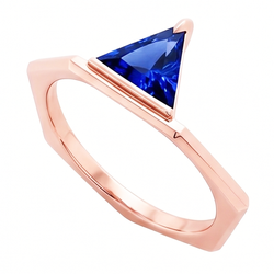 Blue Sapphire Gemstone Trillion Ring 14K Rose Gold 1 Carat Jewelry
