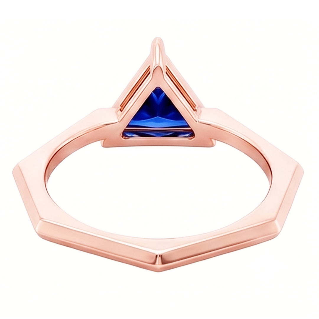 Blue Sapphire Gemstone Trillion Ring 14K Rose Gold 1 Carat Jewelry