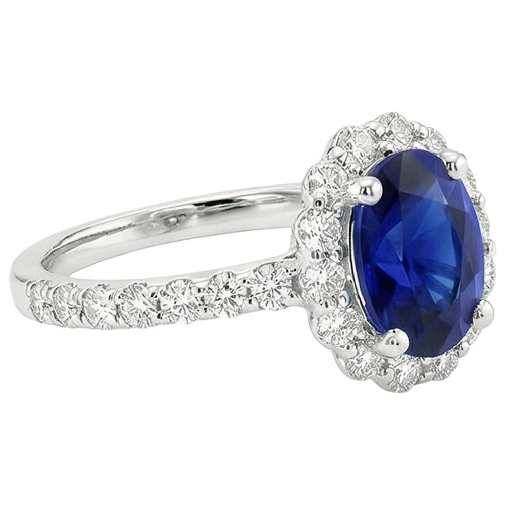 natural round sapphire 5.50ct ring on white background