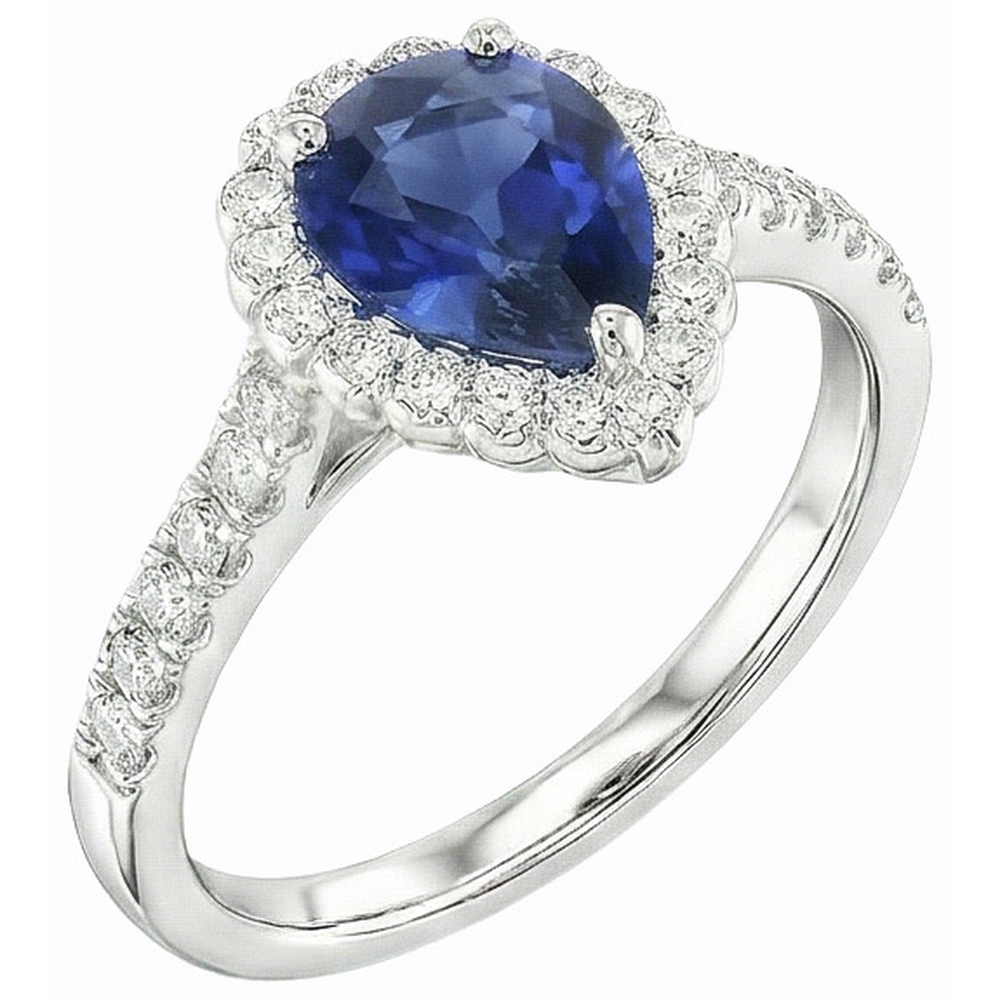 Blue Sapphire Halo Engagement Ring & Round Natural Earth Mined Diamond ( Not Lab Grown )s 3.50 Carats