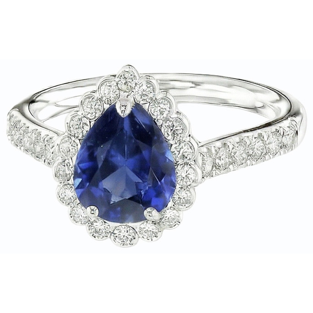 Blue Sapphire Halo Engagement Ring & Round Natural Earth Mined Diamond ( Not Lab Grown )s 3.50 Carats