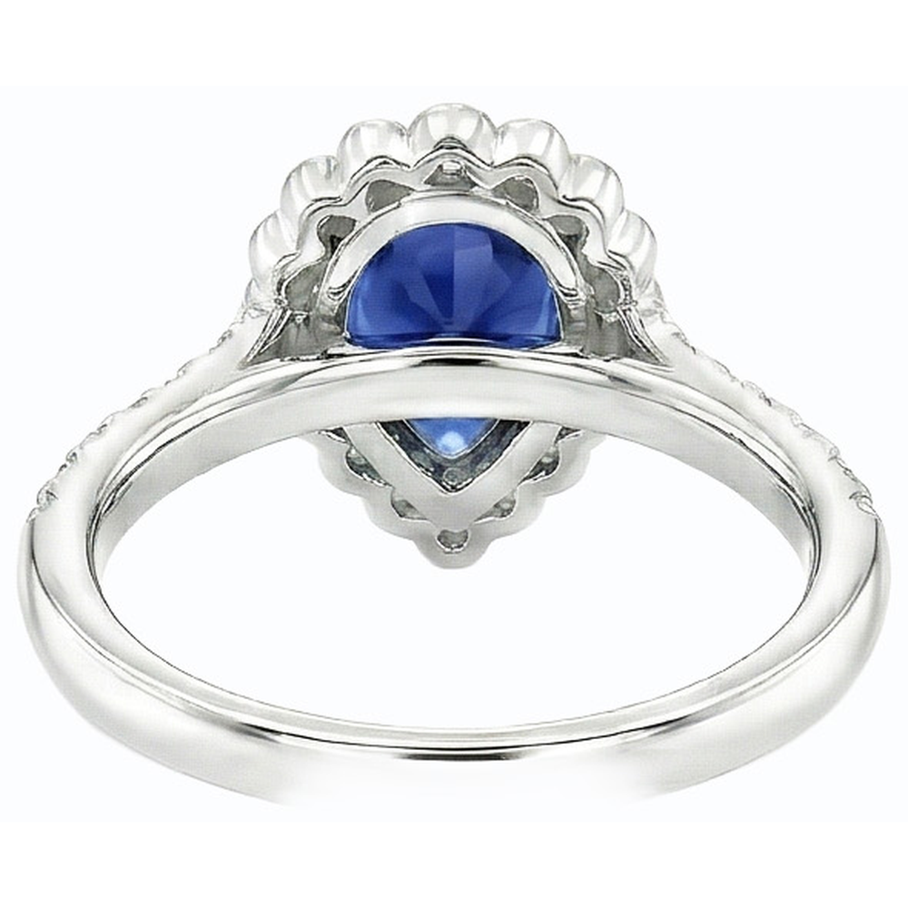 Blue Sapphire Halo Engagement Ring & Round Natural Earth Mined Diamond ( Not Lab Grown )s 3.50 Carats