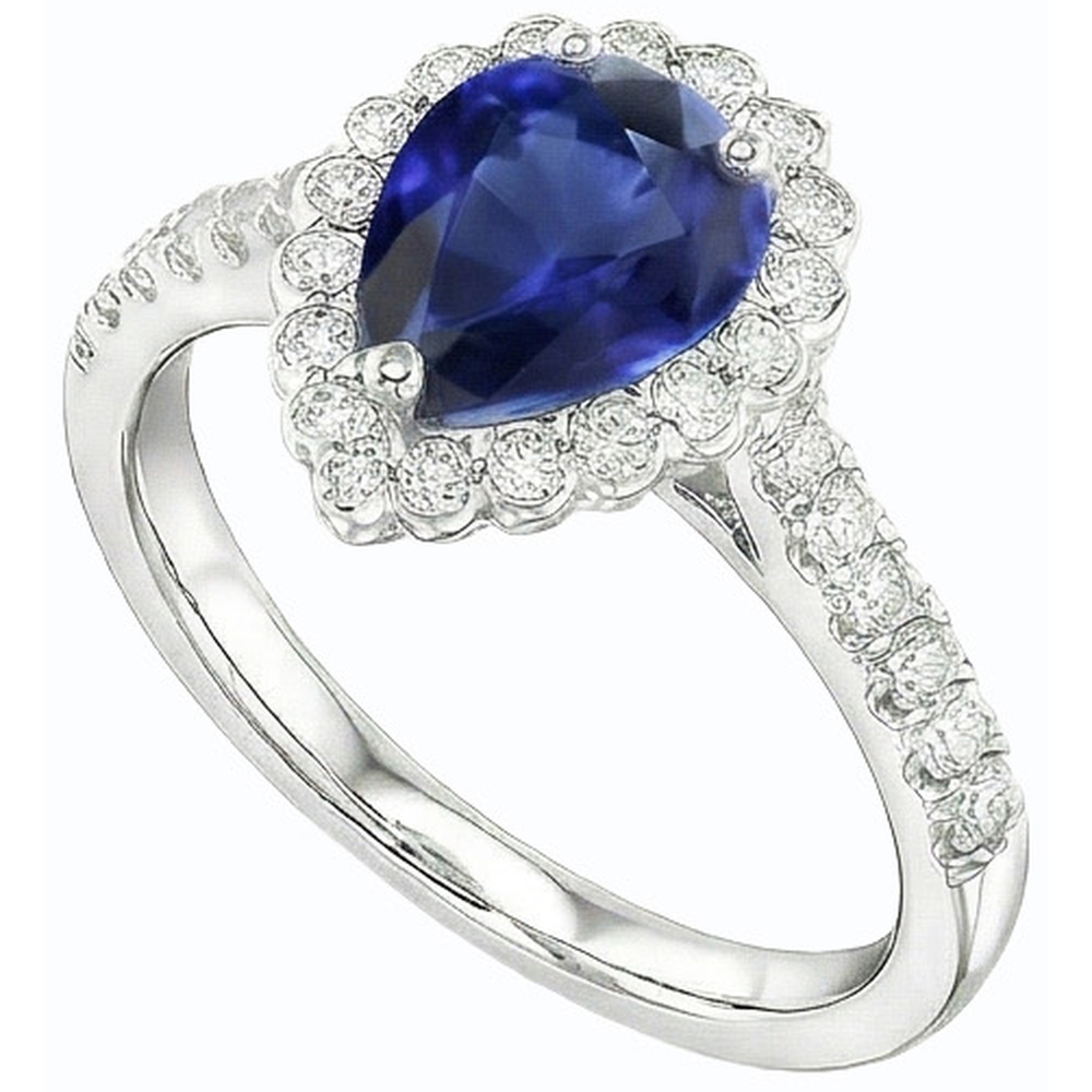Blue Sapphire Halo Engagement Ring & Round Natural Earth Mined Diamond ( Not Lab Grown )s 3.50 Carats