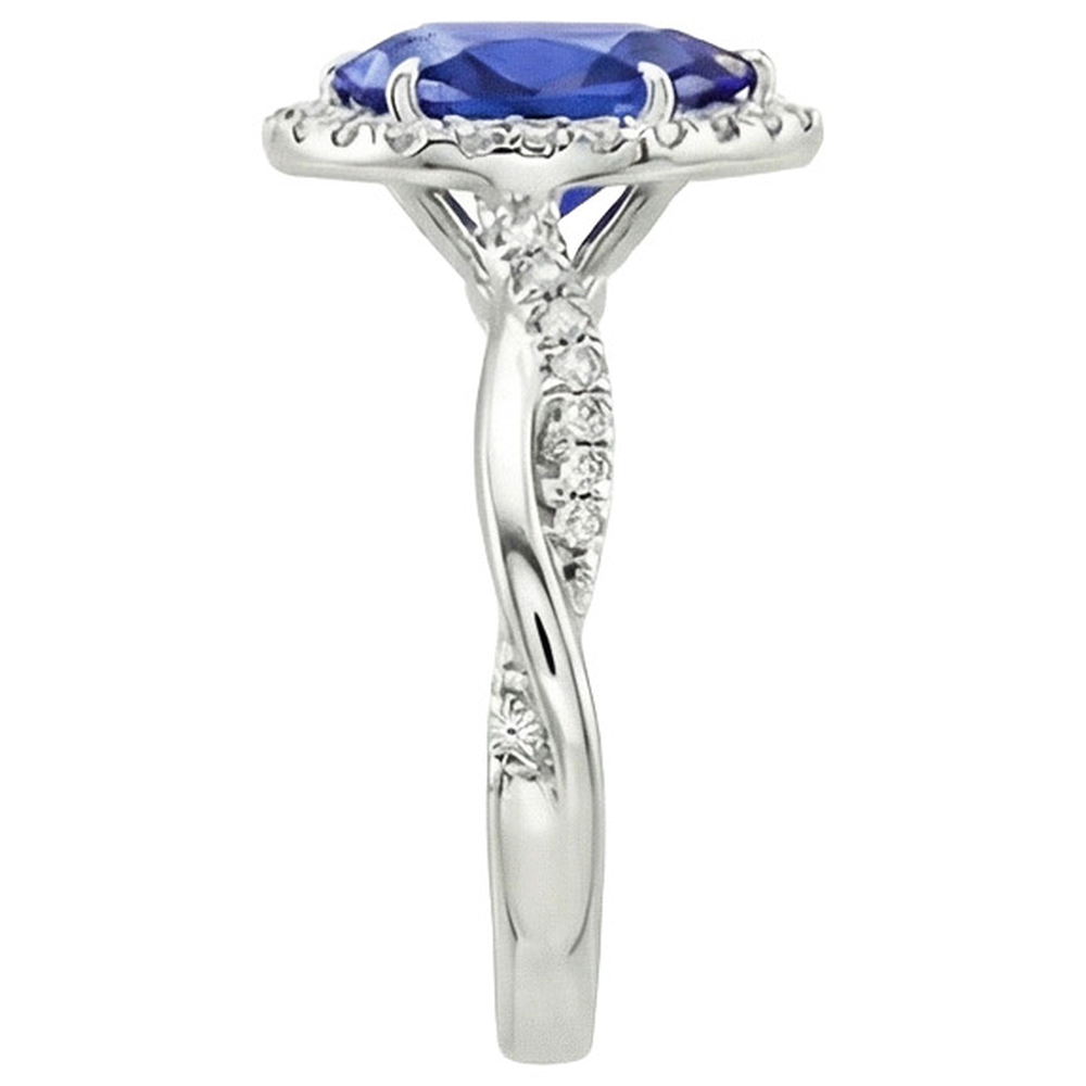 Blue Sapphire Halo Natural Earth Mined Diamond ( Not Lab Grown ) Ring Prongs Pear Cut Stone 7.25 Carats Gold