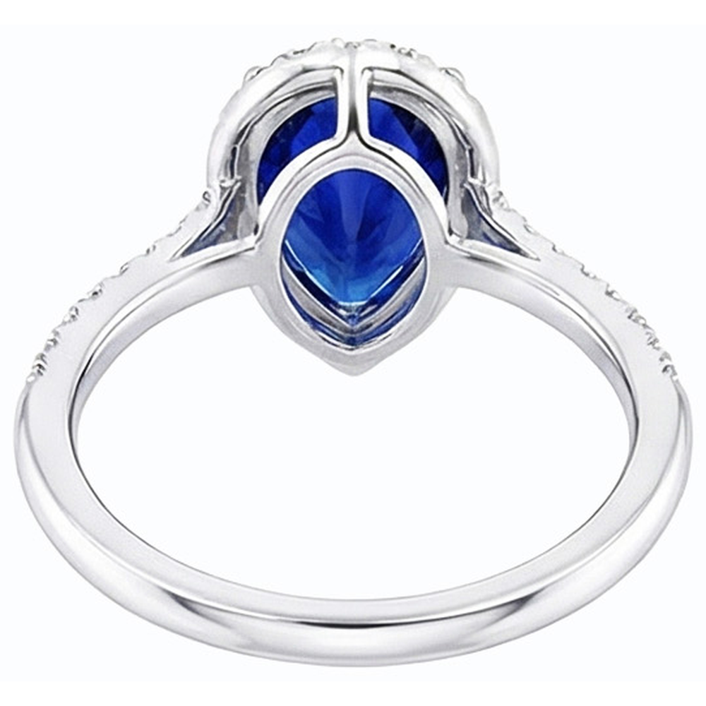 Blue Sapphire Halo Pear Shaped Ring & Natural Earth Mined Diamond ( Not Lab Grown )s 3.50 Carats