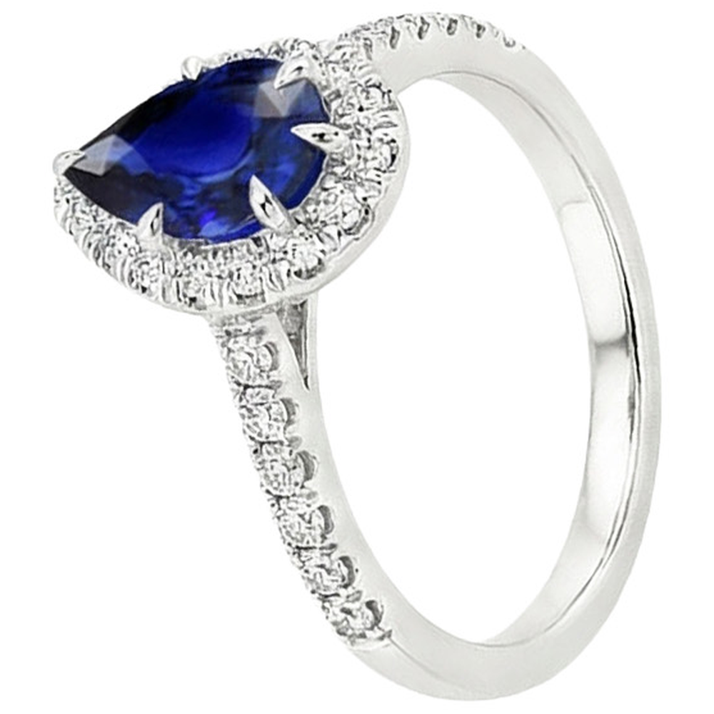 Blue Sapphire Halo Ring Pear Cut & Pave Set Natural Earth Mined Diamond ( Not Lab Grown )s 5.50 Carats