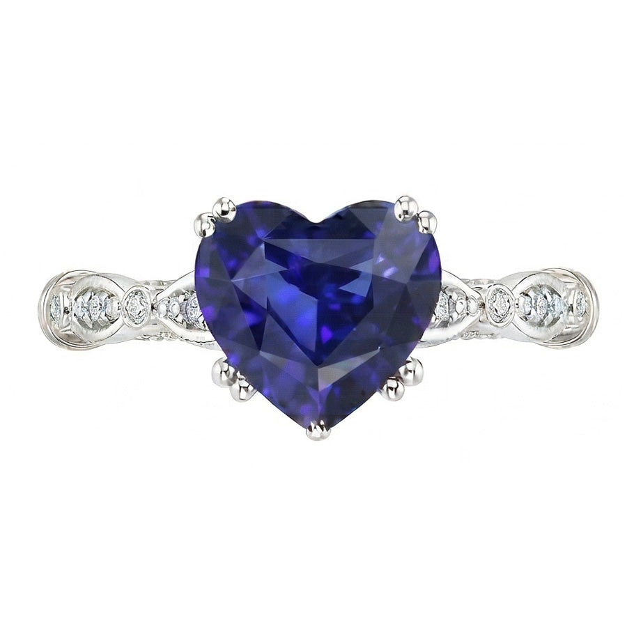 Blue Sapphire Heart Gemstone Ring 2.50 Carats Antique Style Jewelry