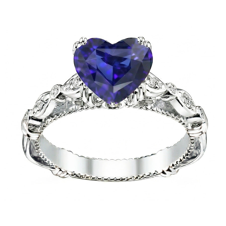 Blue Sapphire Heart Gemstone Ring 2.50 Carats Antique Style Jewelry