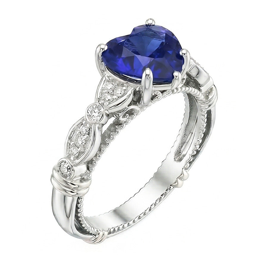 Blue Sapphire Heart Gemstone Ring 2.50 Carats Antique Style Jewelry