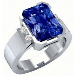 Blue Sapphire Mens Ring 4 Carats Bar Set Gold Princess Natural Earth Mined Diamond ( Not Lab Grown )s