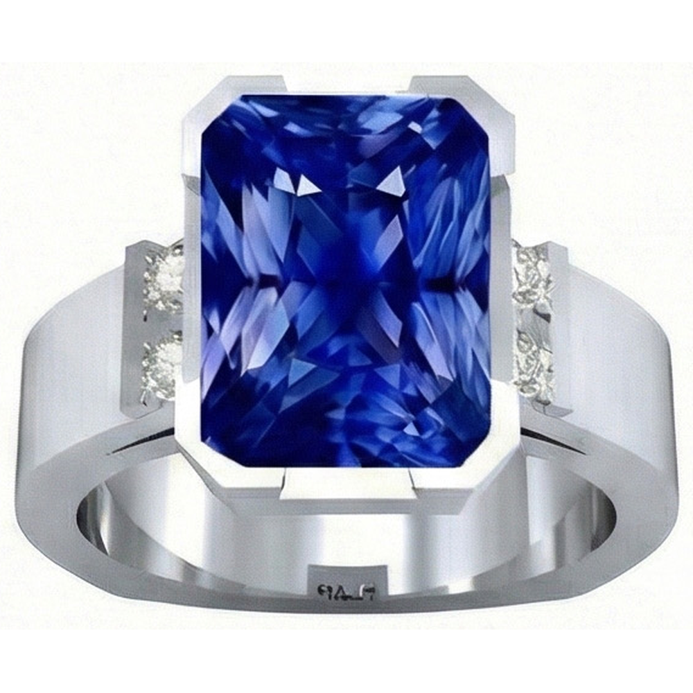 Blue Sapphire Mens Ring 4 Carats Bar Set Gold Princess Natural Earth Mined Diamond ( Not Lab Grown )s