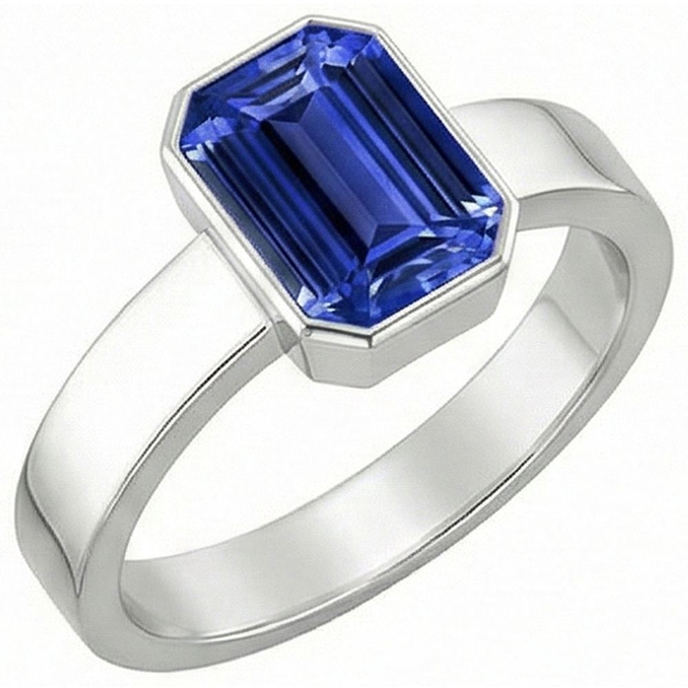 Blue Sapphire Mens Ring Solitaire Bezel Set Emerald 3 Ct Thick Shank