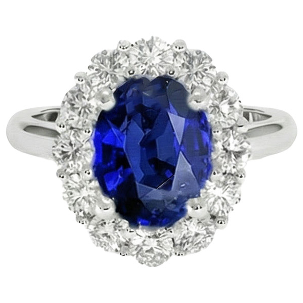 Blue Sapphire Natural Earth Mined Diamond ( Not Lab Grown ) Engagement Ring Oval Ceylon Gemstone 9.25 Carats