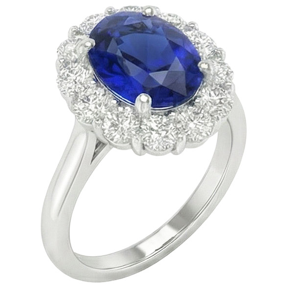 Blue Sapphire Natural Earth Mined Diamond ( Not Lab Grown ) Engagement Ring Oval Ceylon Gemstone 9.25 Carats