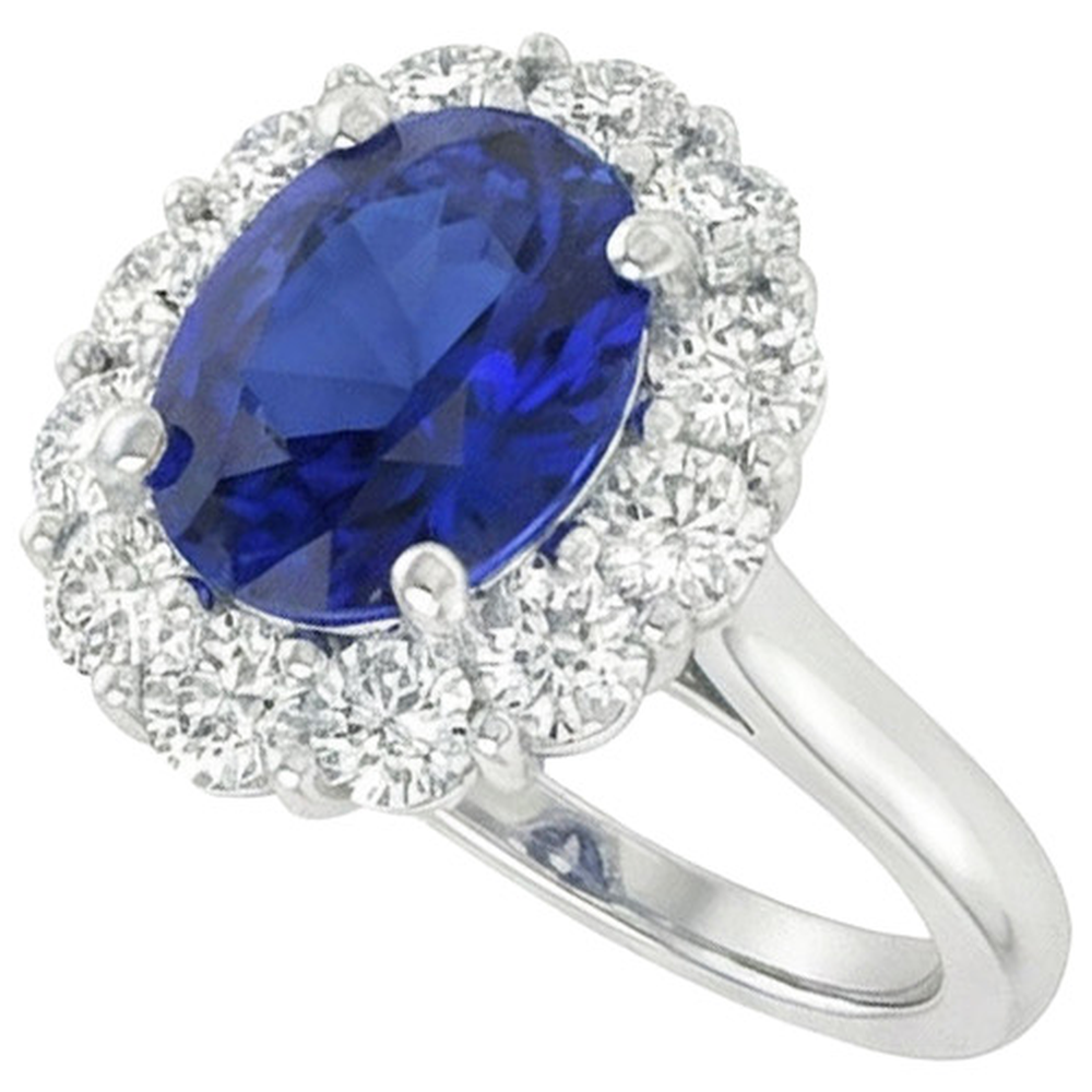 Blue Sapphire Natural Earth Mined Diamond ( Not Lab Grown ) Engagement Ring Oval Ceylon Gemstone 9.25 Carats