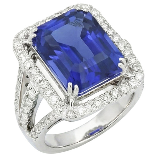 Blue Sapphire IGI CERTIFIED Diamond Halo Engagement Ring 6.50 Carats Gold 14K