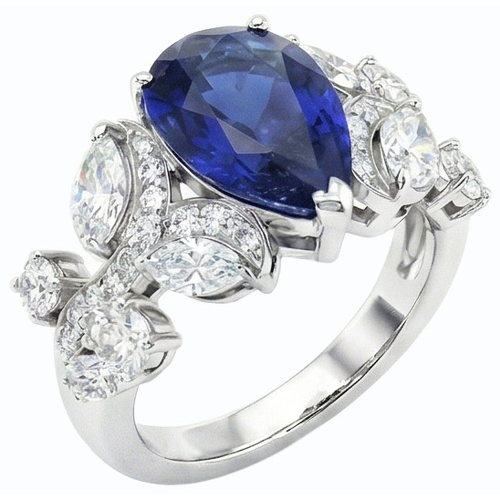 Blue Sapphire Natural Earth Mined Diamond ( Not Lab Grown ) Cocktail Ring