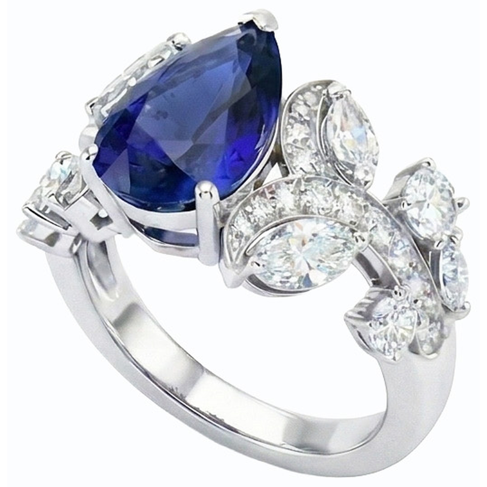 Blue Sapphire Natural Earth Mined Diamond ( Not Lab Grown ) Cocktail Ring