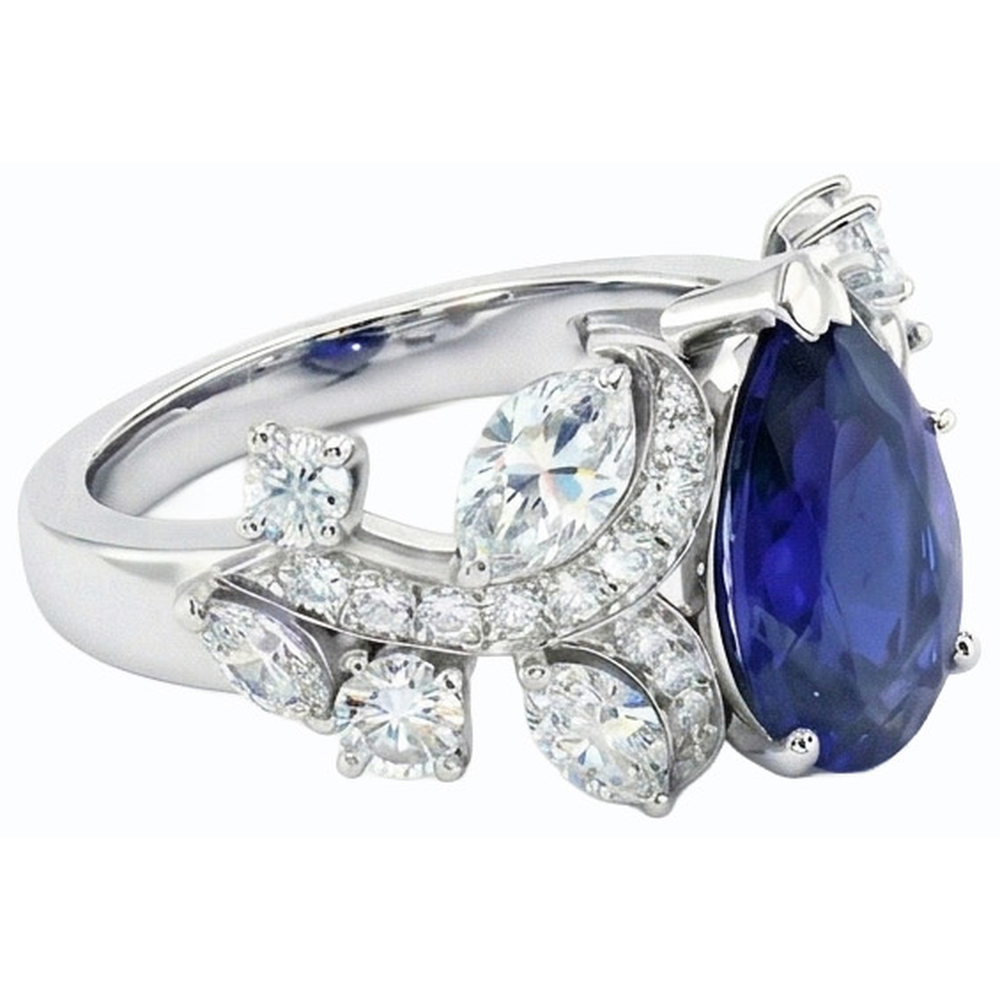 Blue Sapphire Natural Earth Mined Diamond ( Not Lab Grown ) Cocktail Ring