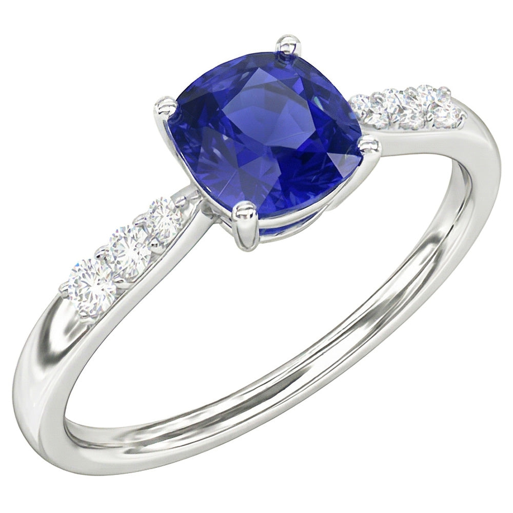 Blue Sapphire Natural Earth Mined Diamond ( Not Lab Grown ) Cushion Engagement Ring 2 Carats White Gold