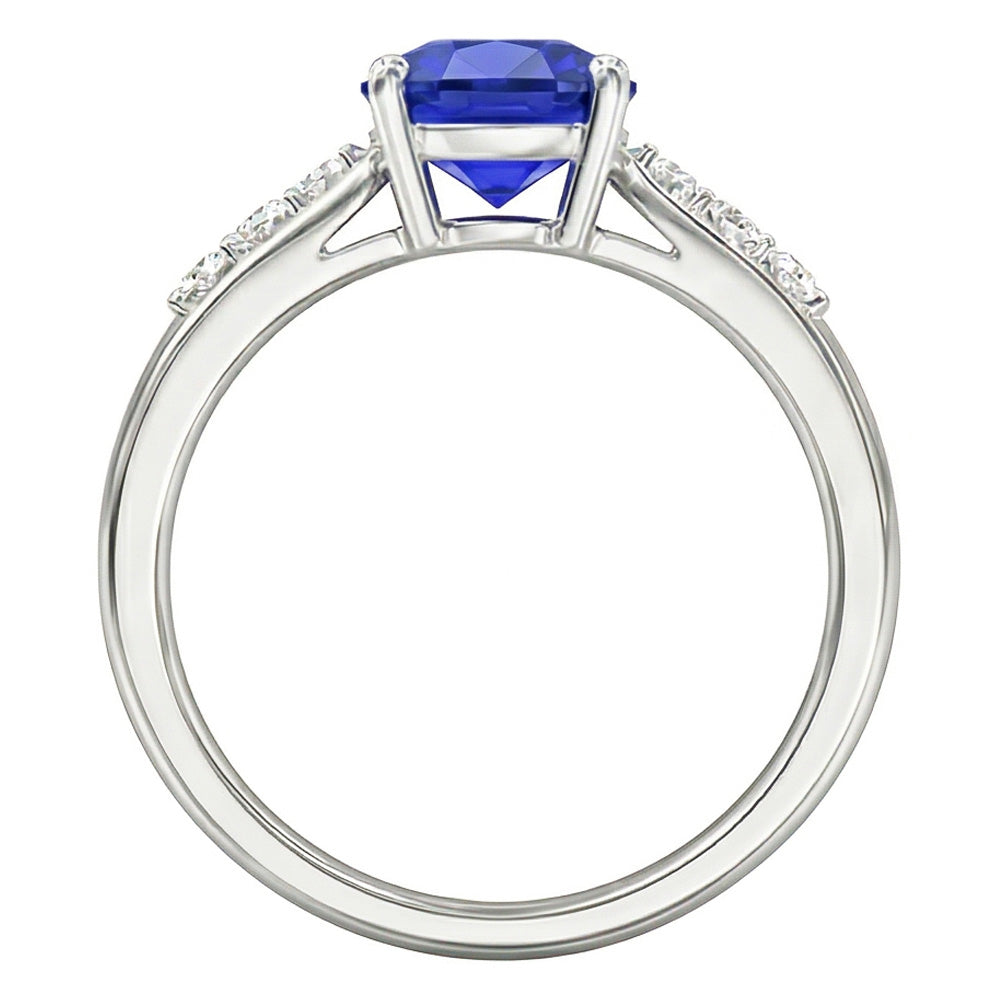 Blue Sapphire Natural Earth Mined Diamond ( Not Lab Grown ) Cushion Engagement Ring 2 Carats White Gold