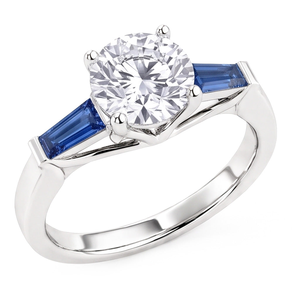 Blue Sapphire Natural Earth Mined Diamond ( Not Lab Grown ) Ring 3.20 Ct. 3 Stone Old Miner