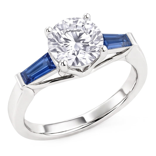 Blue Sapphire Natural Earth Mined Diamond ( Not Lab Grown ) Ring 3.20 Ct. 3 Stone Old Miner