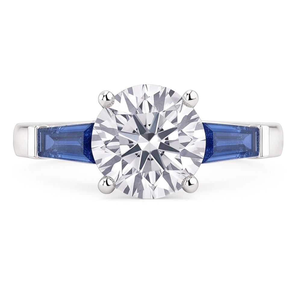 Blue Sapphire Natural Earth Mined Diamond ( Not Lab Grown ) Ring 3.20 Ct. 3 Stone Old Miner
