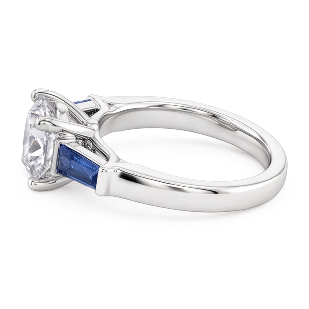 Blue Sapphire Natural Earth Mined Diamond ( Not Lab Grown ) Ring 3.20 Ct. 3 Stone Old Miner