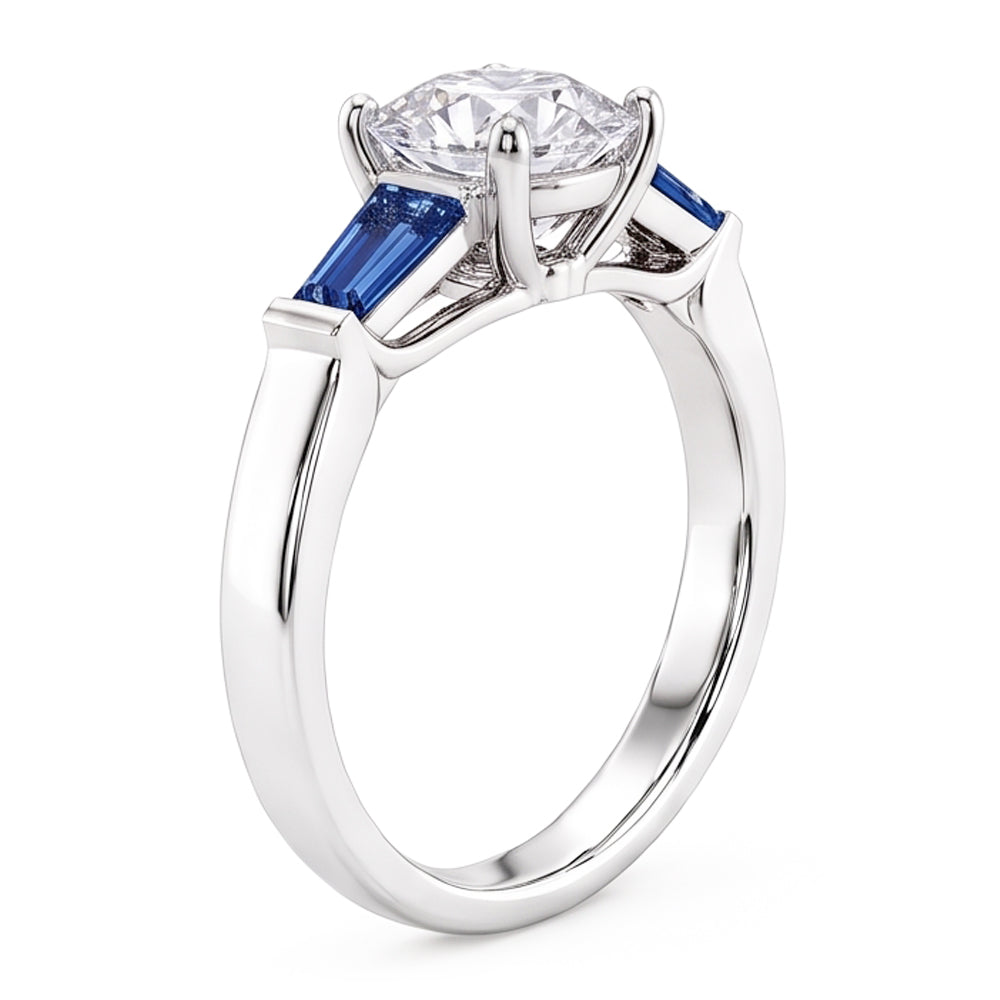 Blue Sapphire Natural Earth Mined Diamond ( Not Lab Grown ) Ring 3.20 Ct. 3 Stone Old Miner