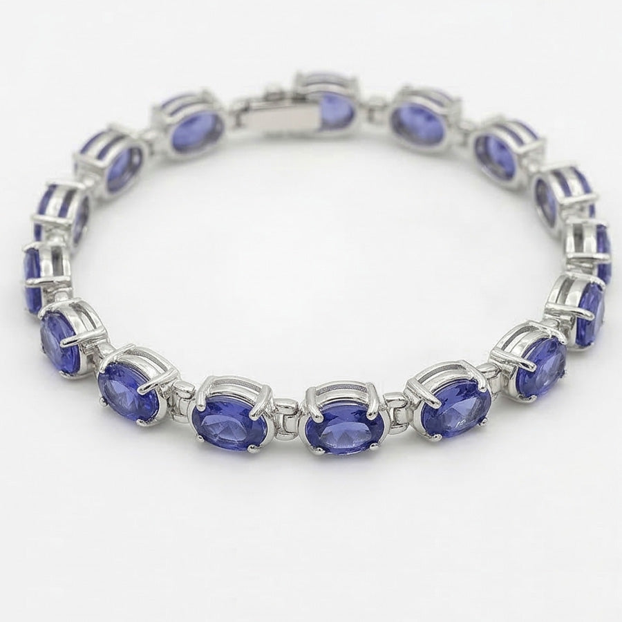 Blue Sapphire Natural Earth Mined Diamond ( Not Lab Grown ) Tennis Bracelet Prong Set 18 Carats Jewelry