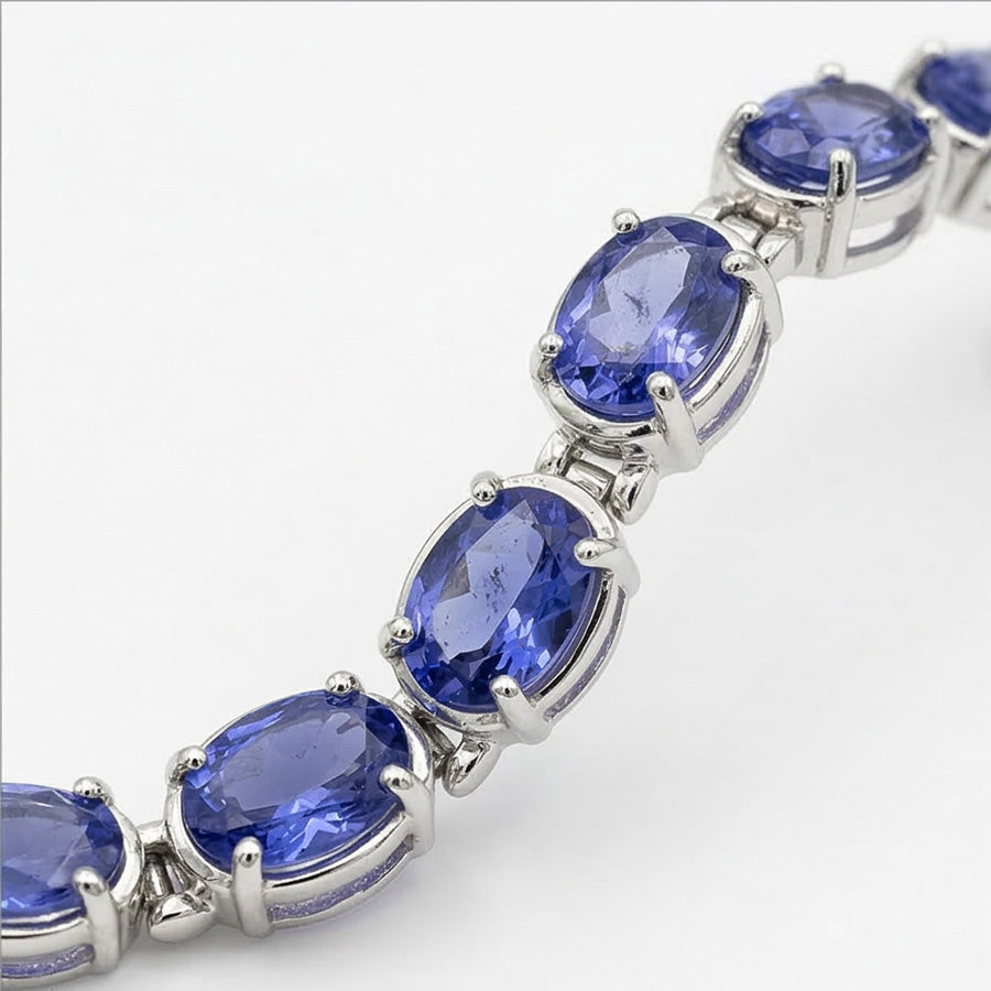 Blue Sapphire Natural Earth Mined Diamond ( Not Lab Grown ) Tennis Bracelet Prong Set 18 Carats Jewelry