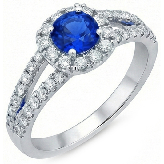 Blue Sapphire Natural Earth Mined Diamond ( Not Lab Grown )s Round 3.50 Carats Jewelry Halo Gemstone Ring