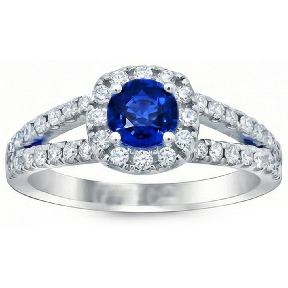 Blue Sapphire Natural Earth Mined Diamond ( Not Lab Grown )s Round 3.50 Carats Jewelry Halo Gemstone Ring