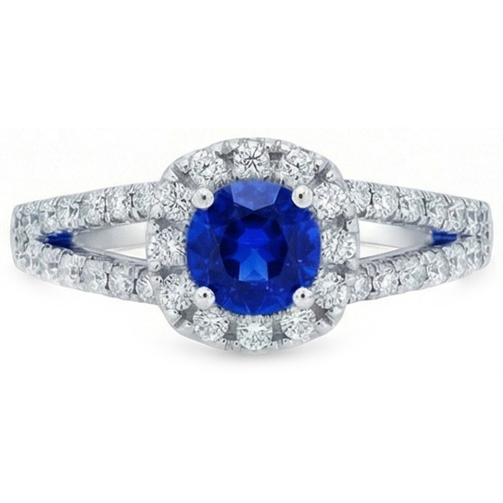 Blue Sapphire Natural Earth Mined Diamond ( Not Lab Grown )s Round 3.50 Carats Jewelry Halo Gemstone Ring