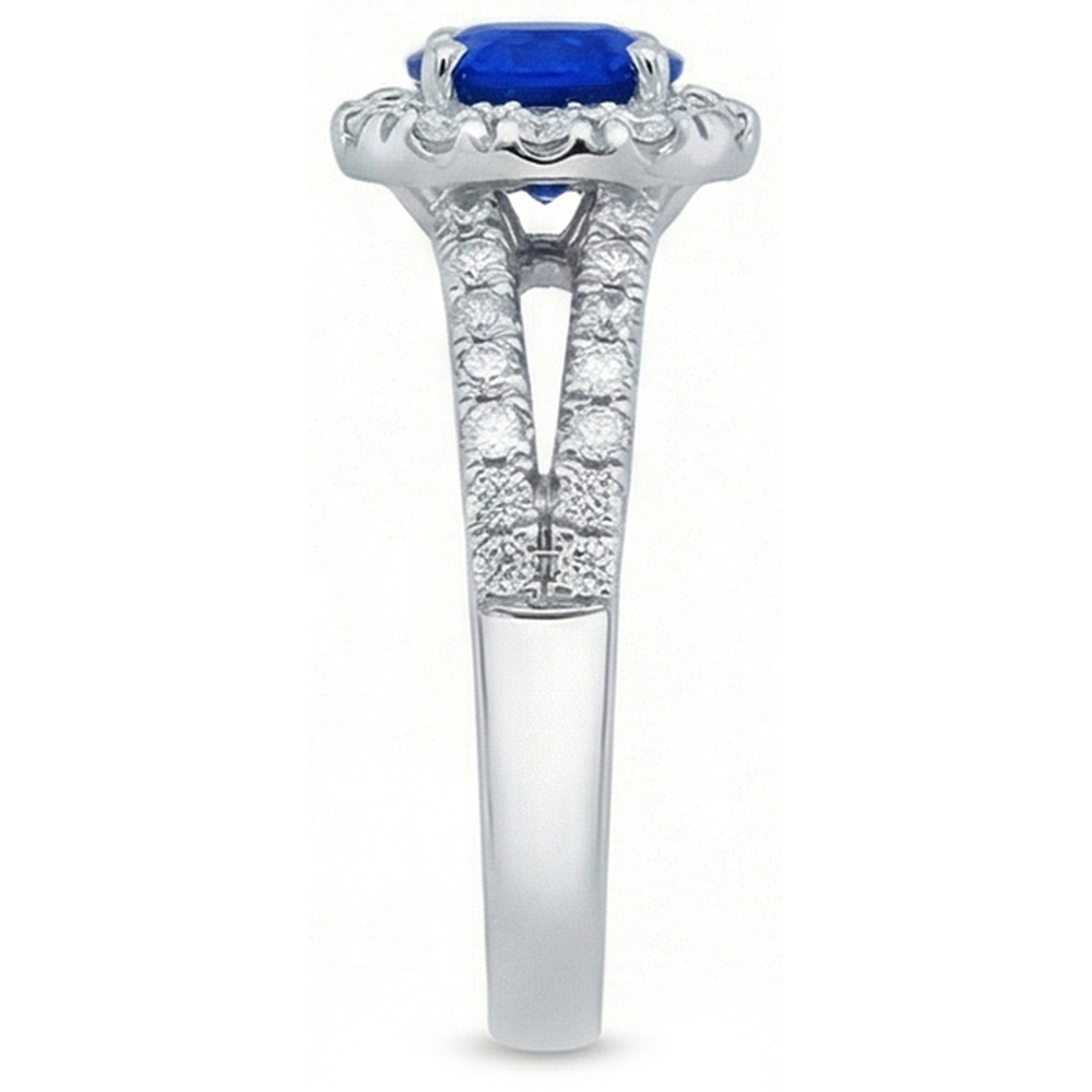 Blue Sapphire Natural Earth Mined Diamond ( Not Lab Grown )s Round 3.50 Carats Jewelry Halo Gemstone Ring