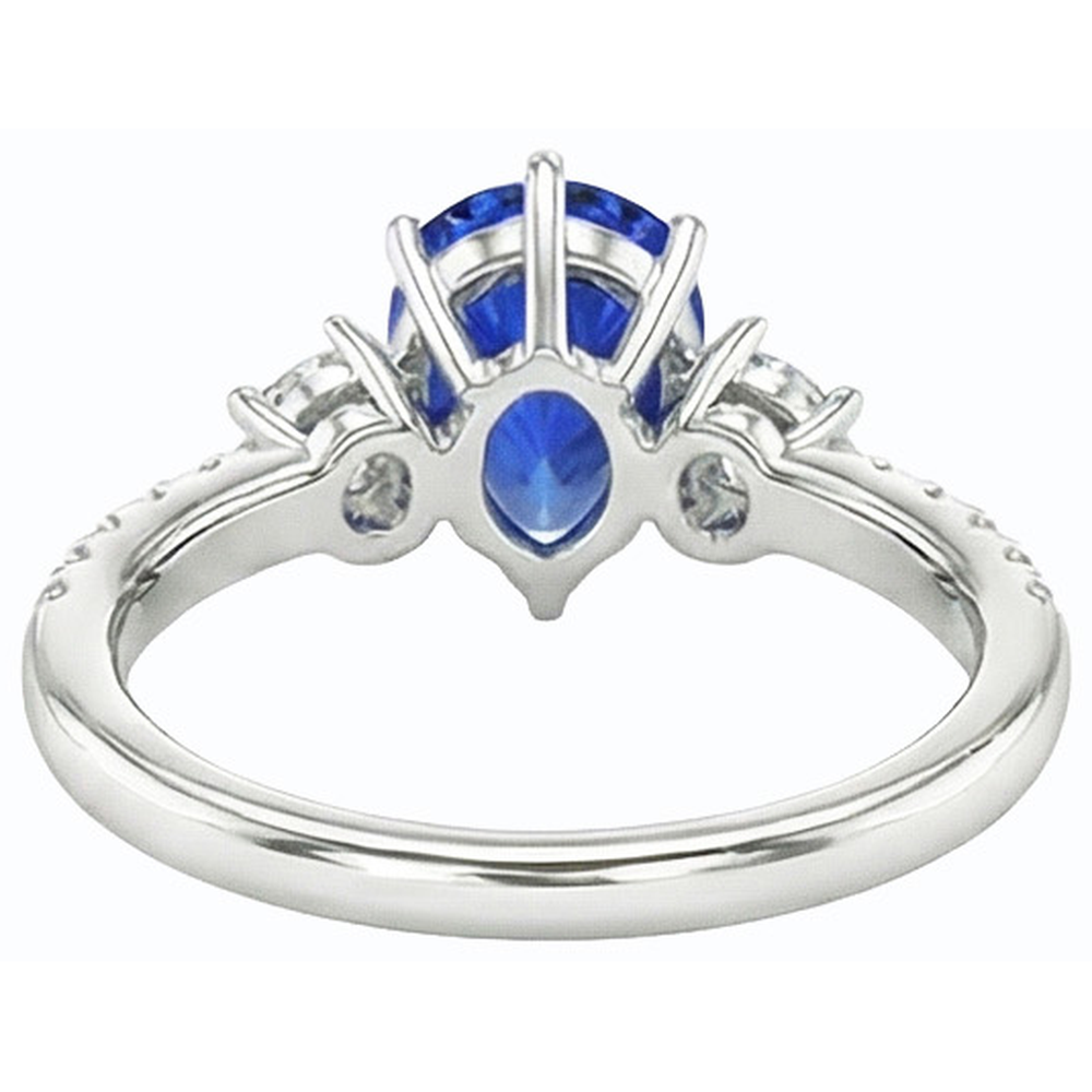 Blue Sapphire Ring SriLanka Three Stone Natural Earth Mined Diamond ( Not Lab Grown ) Accents Pear 3 Carats