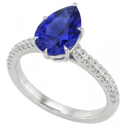 Blue Sapphire Ring With Natural Earth Mined Diamond ( Not Lab Grown ) Accents Pear Cut Gemstone 5 Carats