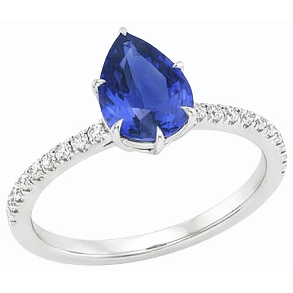 Blue Sapphire Ring With Pave Set Natural Earth Mined Diamond ( Not Lab Grown ) Accents Gold 4.50 Carats