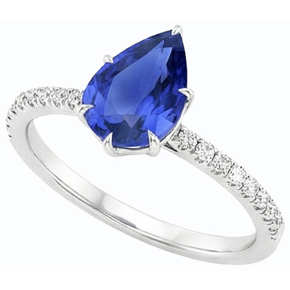 Blue Sapphire Ring With Pave Set Natural Earth Mined Diamond ( Not Lab Grown ) Accents Gold 4.50 Carats