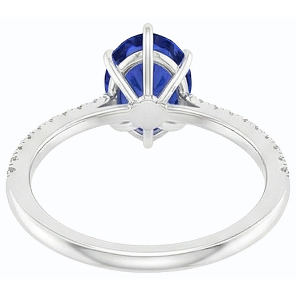 Blue Sapphire Ring With Pave Set Natural Earth Mined Diamond ( Not Lab Grown ) Accents Gold 4.50 Carats