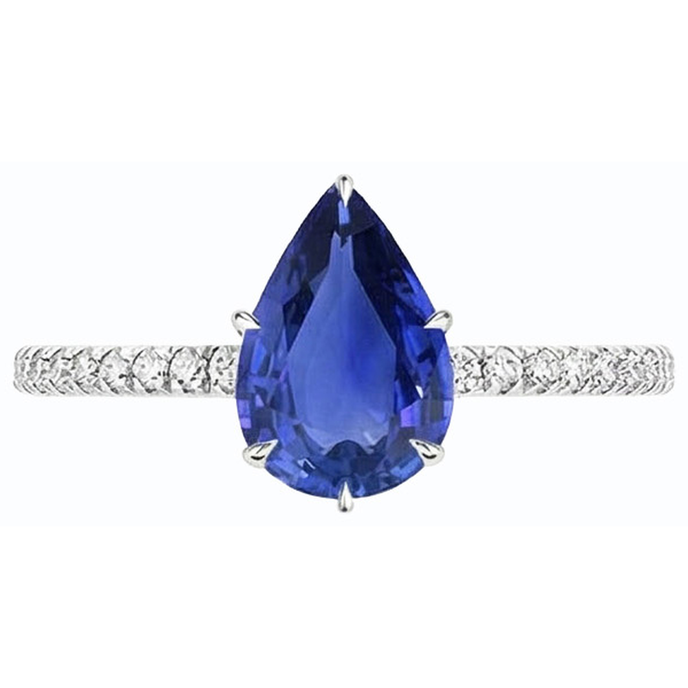 Blue Sapphire Ring With Pave Set Natural Earth Mined Diamond ( Not Lab Grown ) Accents Gold 4.50 Carats