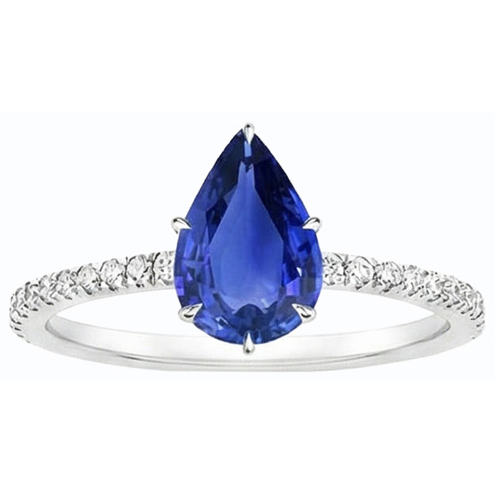 Blue Sapphire Ring With Pave Set Natural Earth Mined Diamond ( Not Lab Grown ) Accents Gold 4.50 Carats