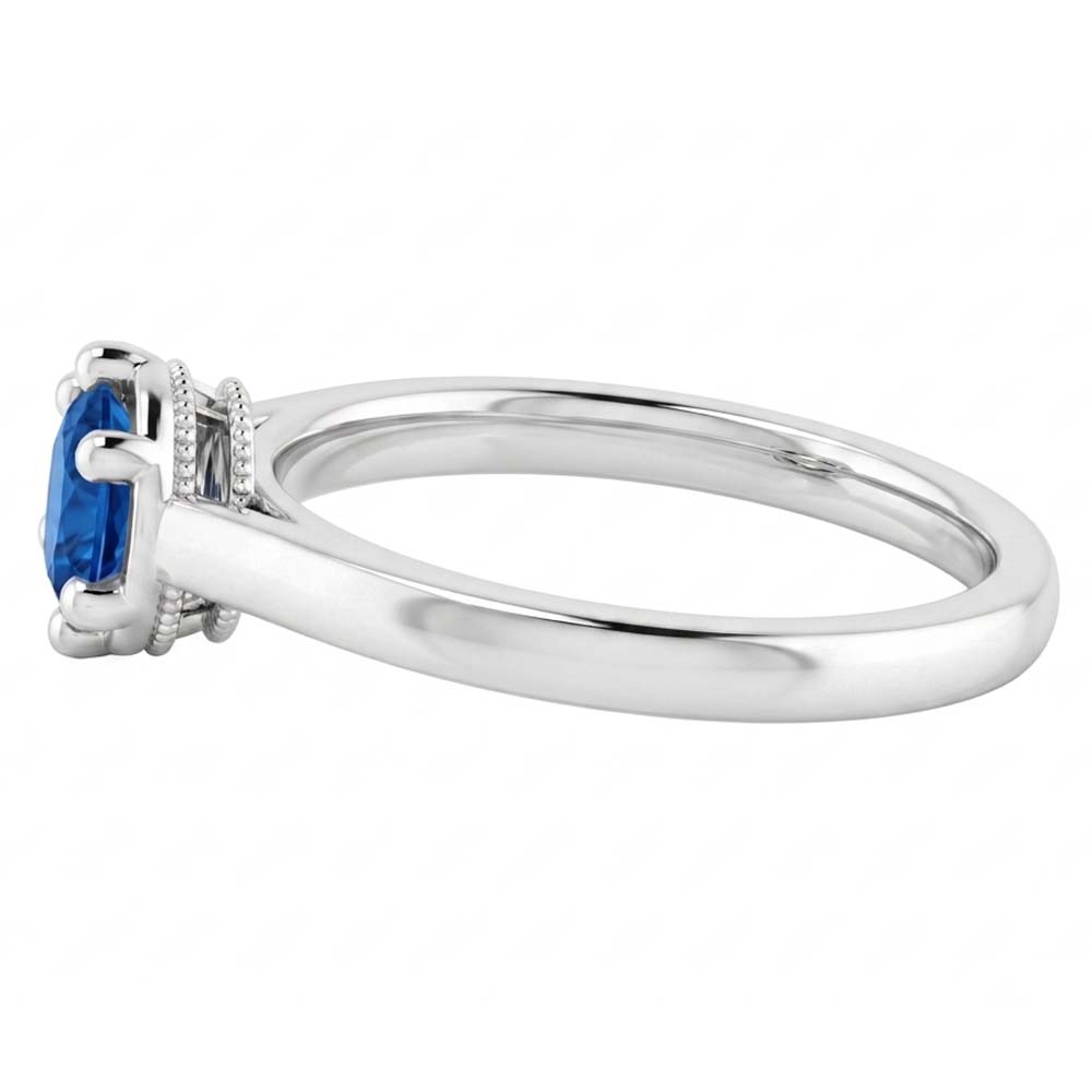 Blue Sapphire Round Ring Prong Style 1.25 Carats White Gold 14K