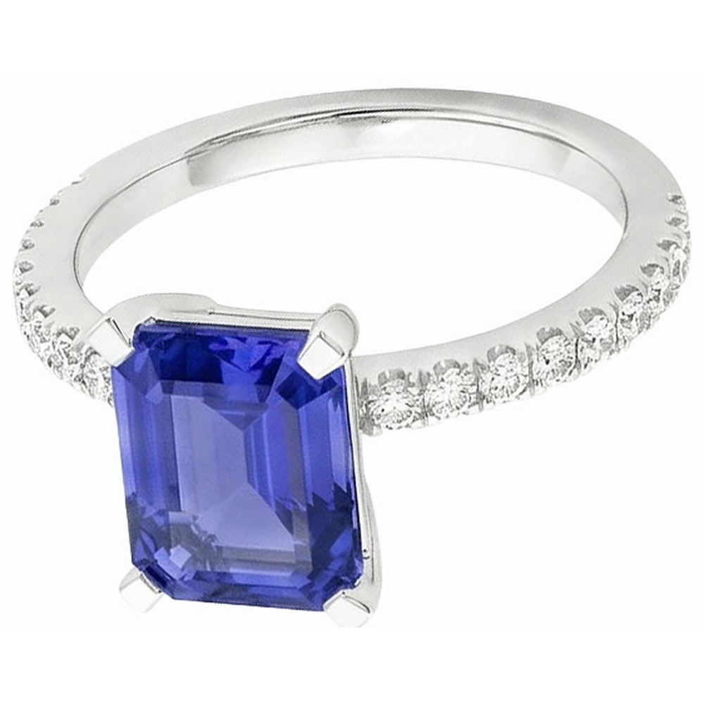 Blue Sapphire Solitaire Emerald Ring With Accents 3 Carats Gold